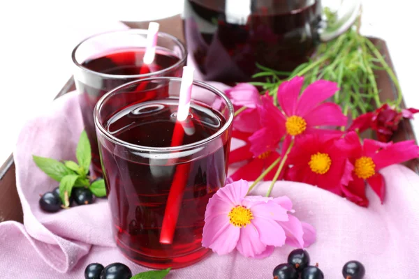 Glasses of fresh blackcurrant juice — Stock Photo, Image