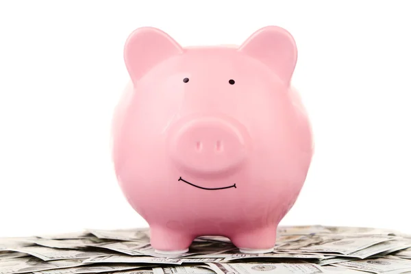 Piggy bank met dollars — Stockfoto