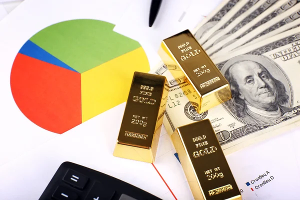 Gold bullion with money
