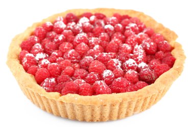 Taze ahududu, üzerinde beyaz izole ile tart