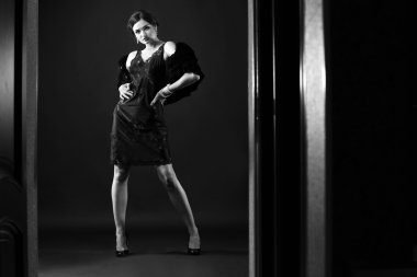 Retro tarzı resmi gri tonlarında güzel kadın için