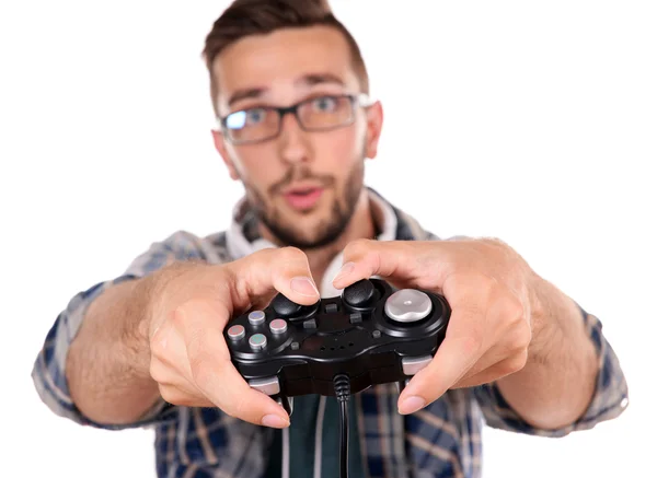 Jonge man die videospelletjes speelt — Stockfoto