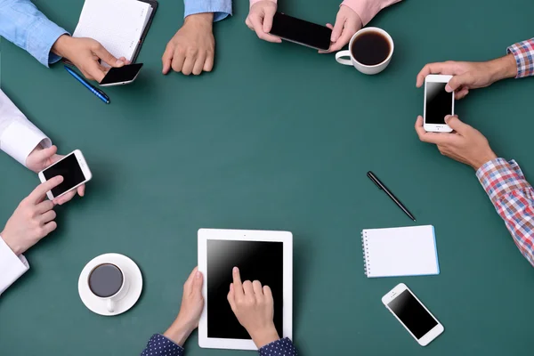 Top view of people hands at working process — Stock Photo, Image