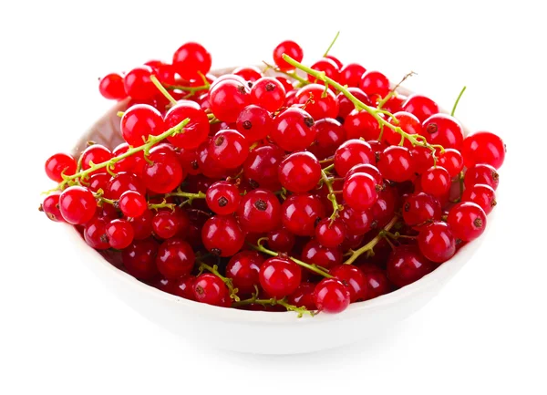 Fresh red currants in bowl isolated on white — Stock Photo, Image