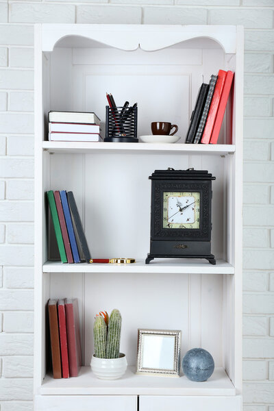 Books and decor on shelves
