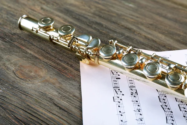Серебряная флейта с нотами — стоковое фото