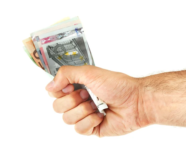 남자 손을 잡고 돈을 흰색 절연 — 스톡 사진