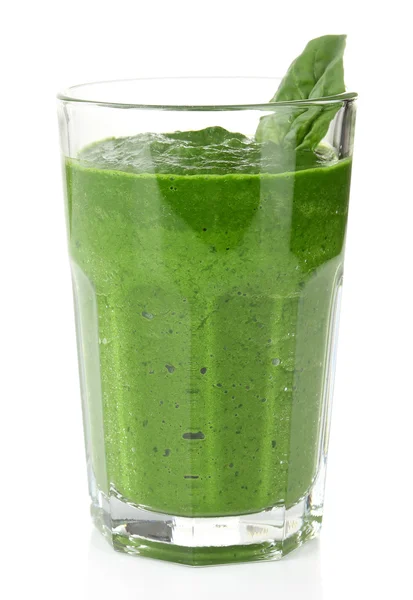 Bicchiere di succo di verdura verde con basilico — Foto Stock