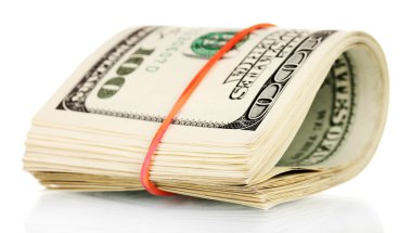 100 dolar faturaları çok üzerinde beyaz izole lastiği bağladılar