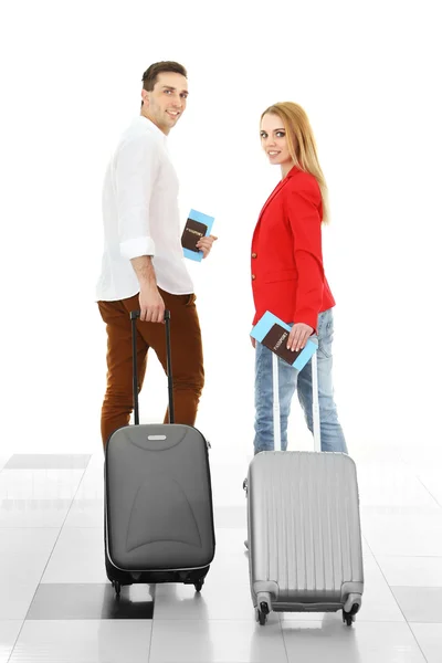 Szczęśliwa para z bagażu — Zdjęcie stockowe