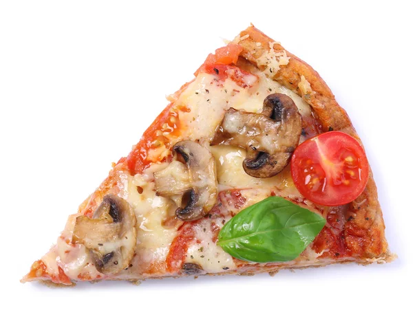 Rebanada de sabrosa pizza con verduras y albahaca aislada en blanco —  Fotos de Stock