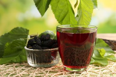 Dut suyu parlak zemin üzerine çilek ile serinletici cam