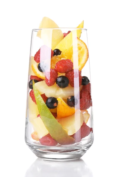 Fresh fruits salad in glass isolated on white — Stock Photo, Image