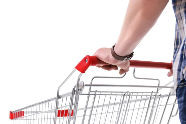 Man with empty shopping cart — Stock Photo, Image