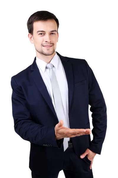 Elegante man in pak geïsoleerd — Stockfoto