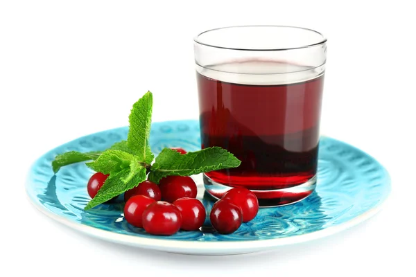 Glass of cherry juice isolated on white — Stock Photo, Image