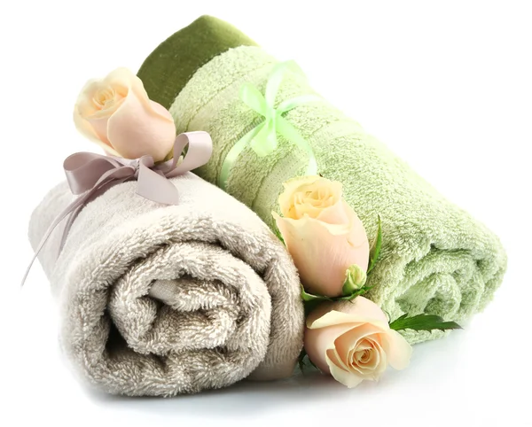 Rolled up colorful towels isolated on white — Stock Photo, Image