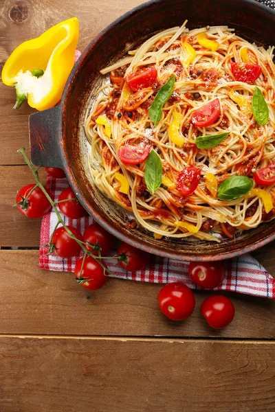 Homemade Spaghetti Bolognese on pan — Stock Photo, Image