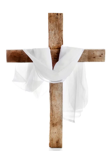 Wooden cross with cloth — Stock Photo, Image
