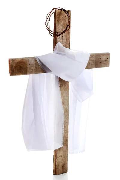 Kreuz mit Dornenkrone und Tuch — Stockfoto