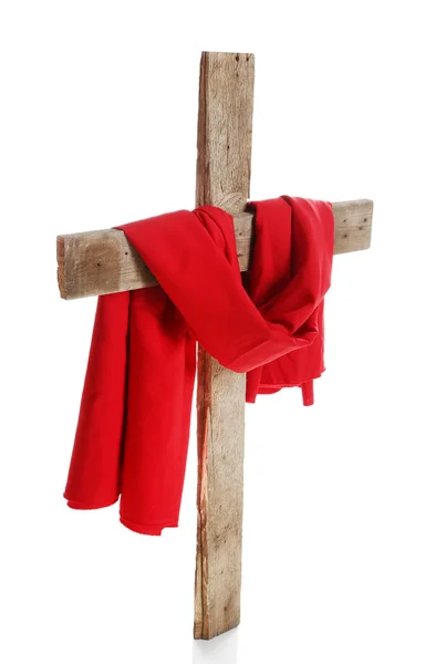 Хрест з червоною тканиною — стокове фото