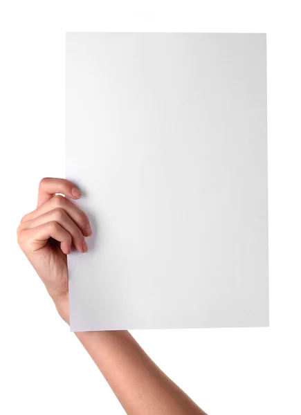 Ręka trzyma papier puste — Zdjęcie stockowe