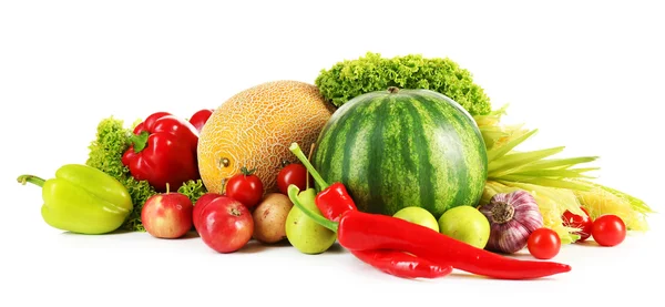 Složení s čerstvým ovocem a zeleninou, izolované na bílém — Stock fotografie