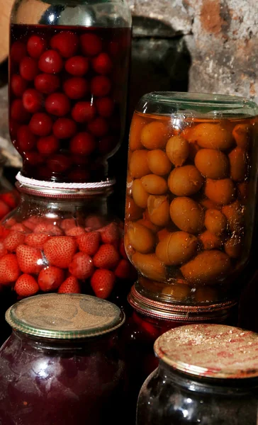 Home preservation in glass jars — Stock Photo, Image