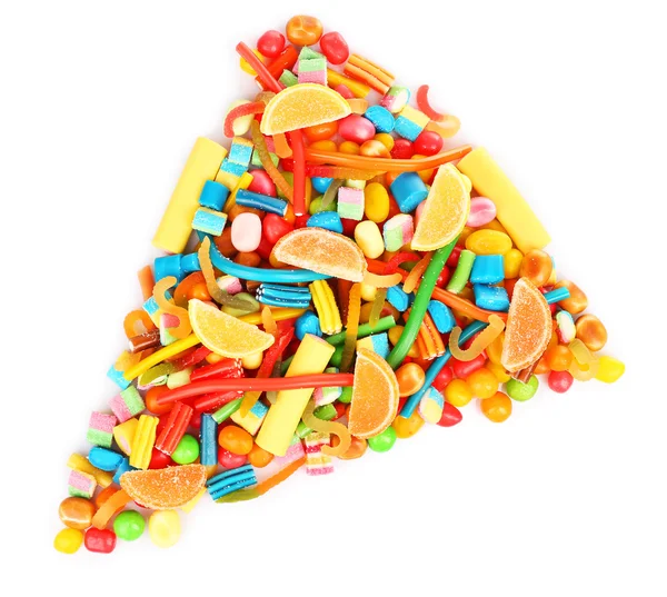 Colorful candies as triangle isolated on white — Stock Photo, Image