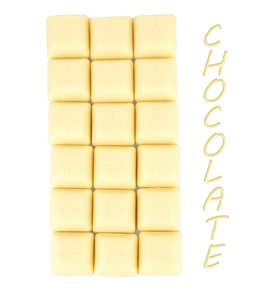 Barra de chocolate branco, isolado em branco e espaço para texto — Fotografia de Stock