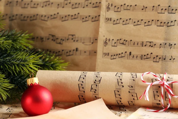 Music notes with Christmas decorations — Stock Photo, Image