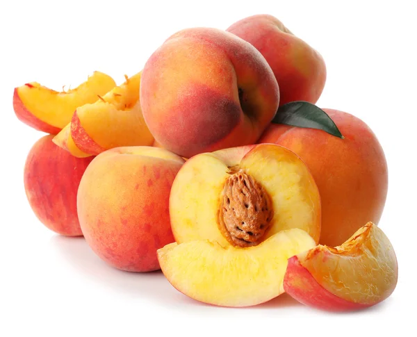 Fresh peaches isolated on white — Stock Photo, Image