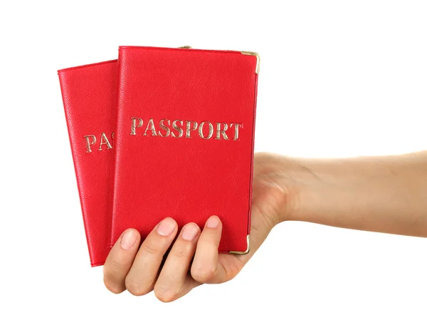 Female hand holding passports — Stock Photo, Image