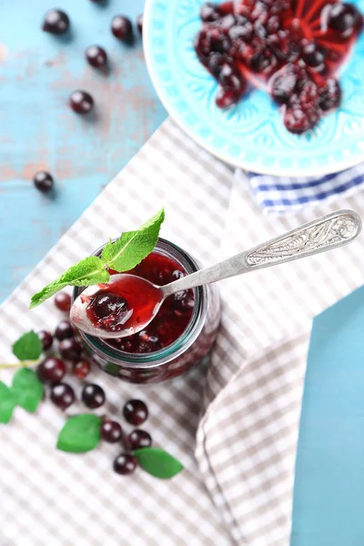 Jar of gooseberry jam — Stock Photo, Image