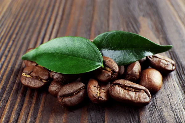 Kaffeebohnen mit Blättern — Stockfoto