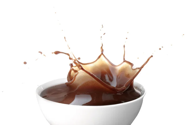 Splash van warme chocolademelk in cup — Stockfoto
