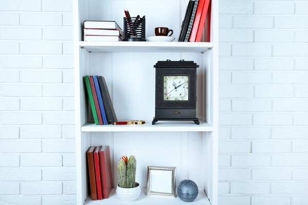 Books and decor on shelves