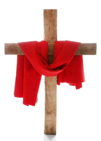 Croix avec tissu rouge — Photo