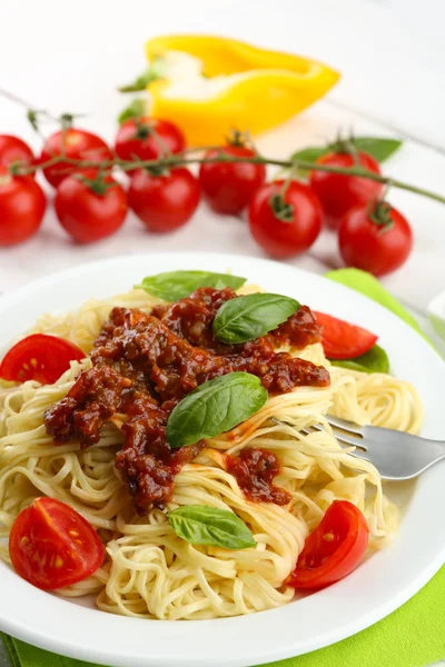 Spaghetti Bolognese on white plate Stock Picture