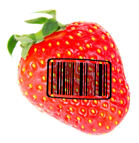 甜草莓的条形码上白色孤立 — 图库照片