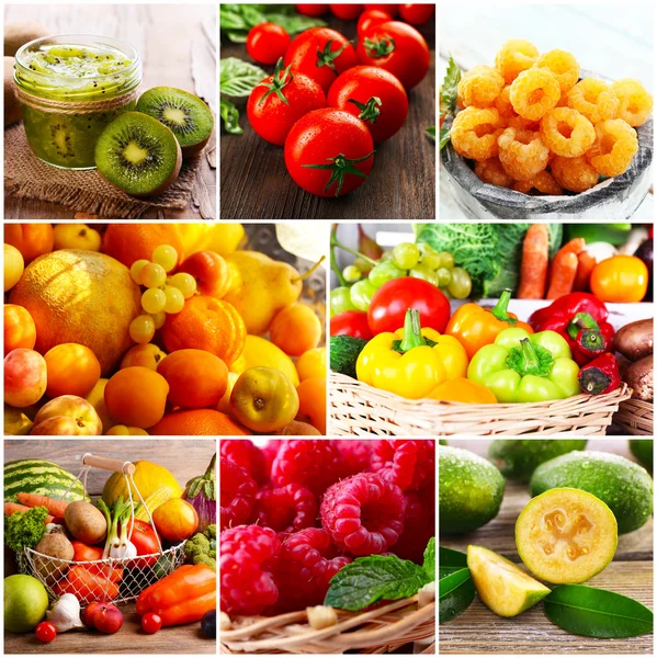 Friss gyümölcsök és zöldségek kollázsa — Stock Fotó