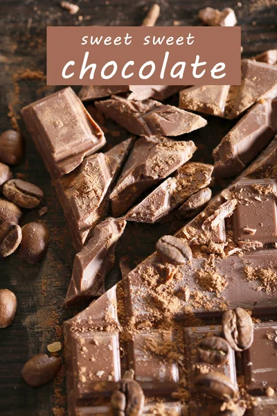 Chopped bar of chocolate and space for text — Stock Photo, Image