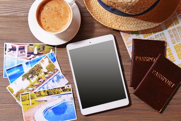 Preparing for travel,reservation ticket close-up — Stock Photo, Image