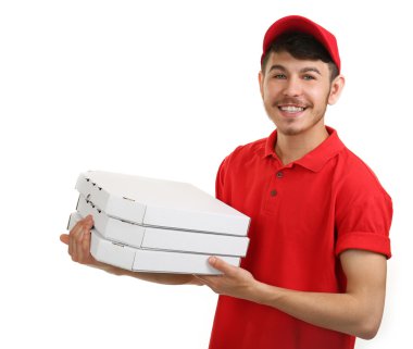 servis elemanı üzerinde beyaz izole karton pizza kutusu