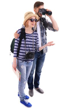 Seyahat etmek ile üzerine beyaz izole dürbün çifti