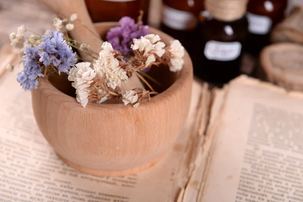 Livro velho com flores secas — Fotografia de Stock