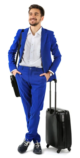 Homme d'affaires avec valise isolée sur blanc — Photo