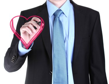 Adam beyaz izole kalp çizim