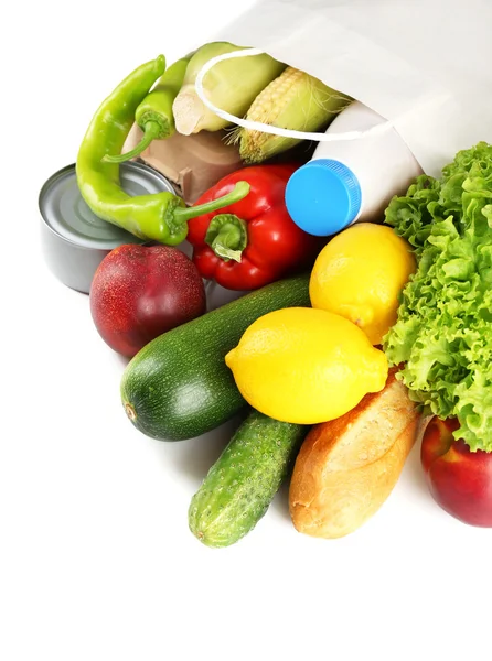 Bolsa de papel con alimentos aislados en blanco — Foto de Stock