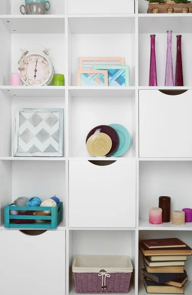 Shelves with different home objects — Stock Photo, Image